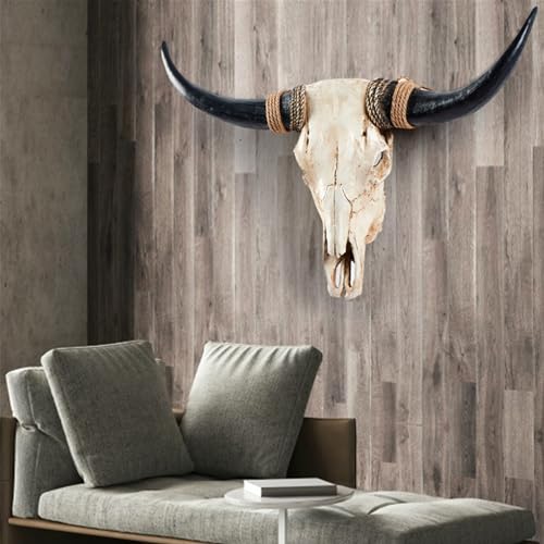Ysjndasm Long Horns Wall Decor Cow Skull Wall Hanging - Longhorn Skull Faux Taxidermy Head Cow Skull Wall Decor Large Bull Skull Wall Sculpture Farmhouse Decor, 31 x 24 x 7 inch (Black)