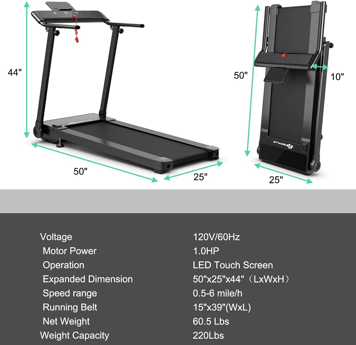 Goplus Folding Treadmill, Portable Electric Treadmill with LED Touch Screen, 12 Preset Programs, 2 Modes and Phone/Pad Holder, Compact Walking Jogging Running Machine for Home Office