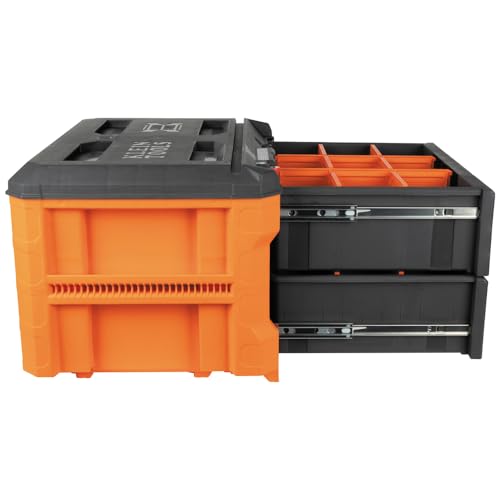 Klein Tools 54823MB MODbox 3-Drawer Toolbox, Modular Tool Storage System, Heavy-Duty Ball Bearing Slides, 24 Dividers, 50-Pound Capacity