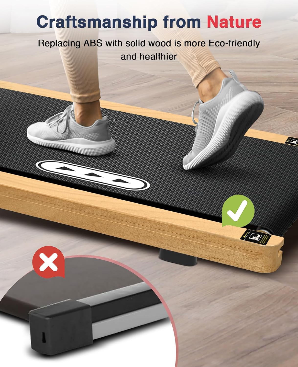 REDLIRO Wood Walking Pad with Incline - Wooden Under Desk Treadmill for Office Home - Mini Treadmills with 265lbs Capacity - Portable Compact Jogging Machine with Remote Control - Installation-Free
