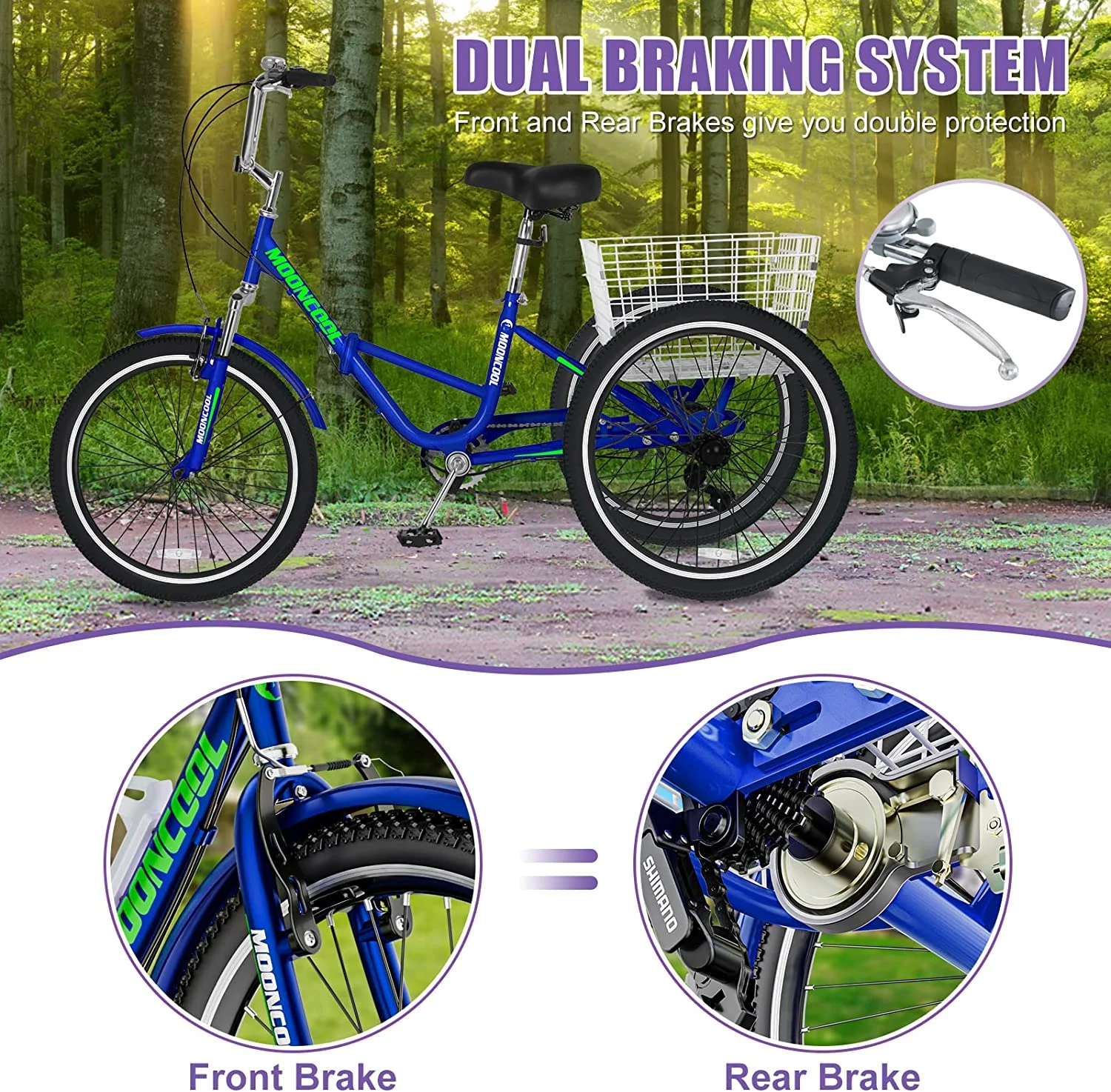 ABORON 20/24/26 inch 7 Speed Adult Folding Tricycles with Basket, 3-Wheels Cruiser Bike, Camping Folding Trikes for Women, Men, Seniors