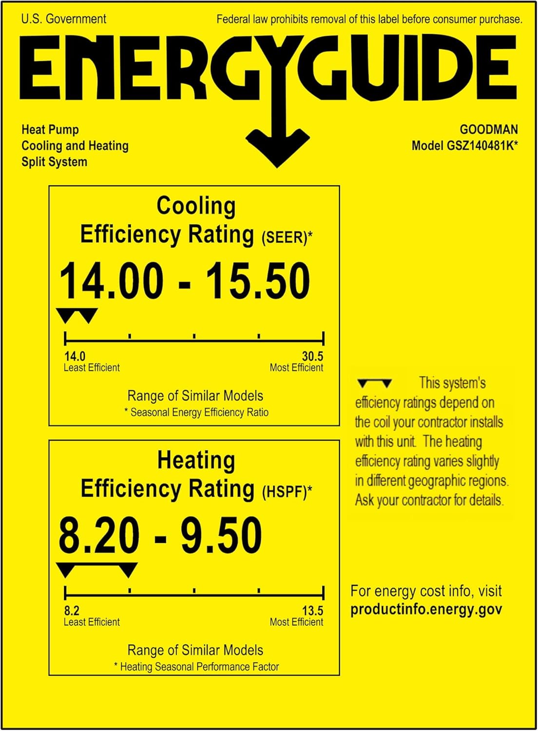 Goodman 4 Ton 14 SEER Multi Speed Central Heat Pump Split System - Multiposition