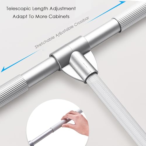 Pull Down Closet Rod,Organizer Storage Rack Lift Buffer,Extendable Adjustable Width Space Saving Wardrobe Hanger,for Wardrobe Closet Cloakroom Cupboard(Silver)