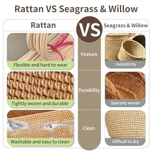 Rattan Basket With Lid,Large Storage Basket Lidded,Rattan Box For Shelf (16" L×13"W×12"H)