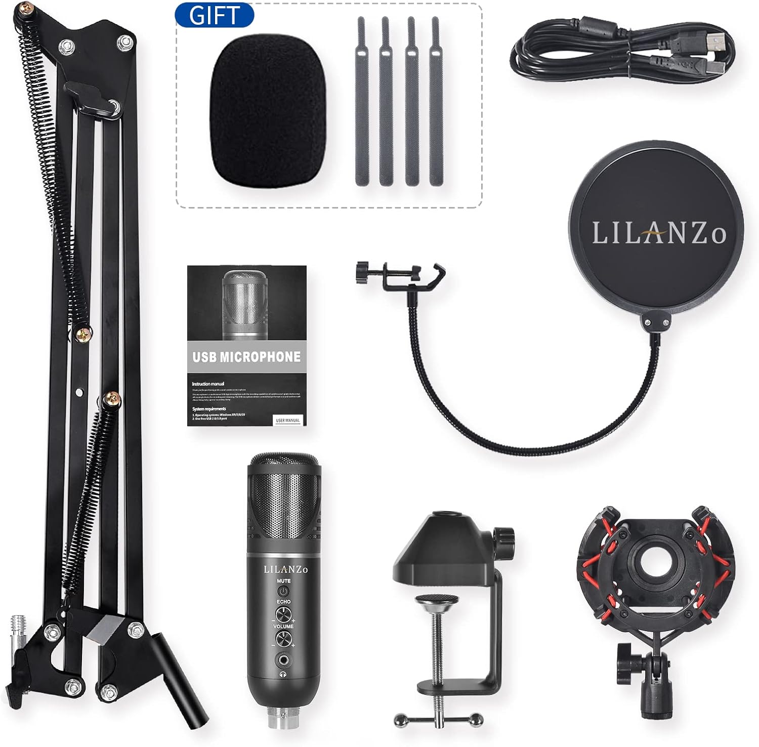 USB Condenser Microphone Cardioid Microphone Kit Plug and Play Streaming Podcast Professional Mic Kit for Karaoke, YouTube, Voice Over, Gaming Pack of 2