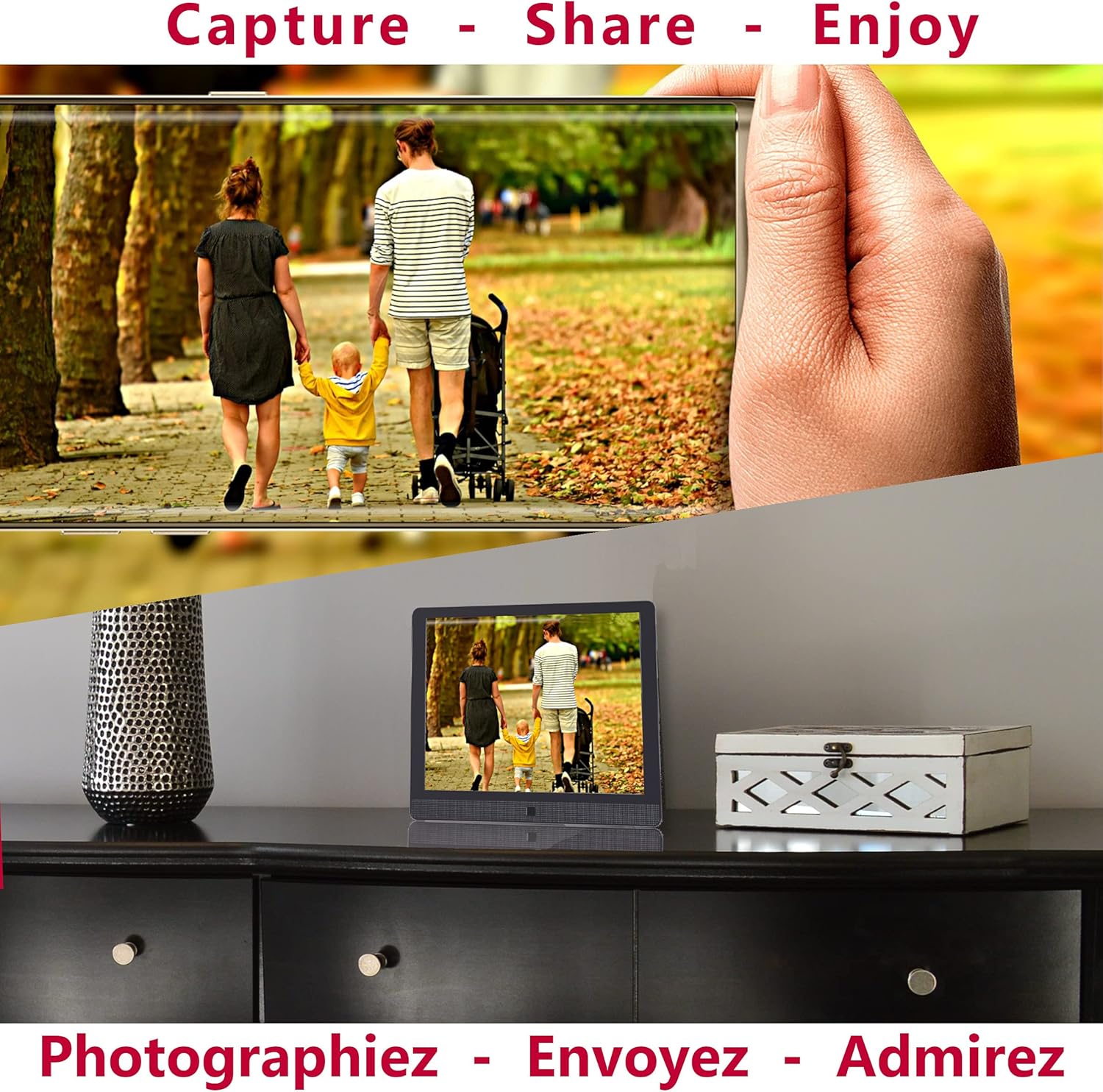 Pix-Star Easy Digital Photo Frame WiFi 10 Inch, Share Videos and Photos Instantly by Email or App from Anywhere, High Resolution Display, Motion Sensor, for Friends and Family