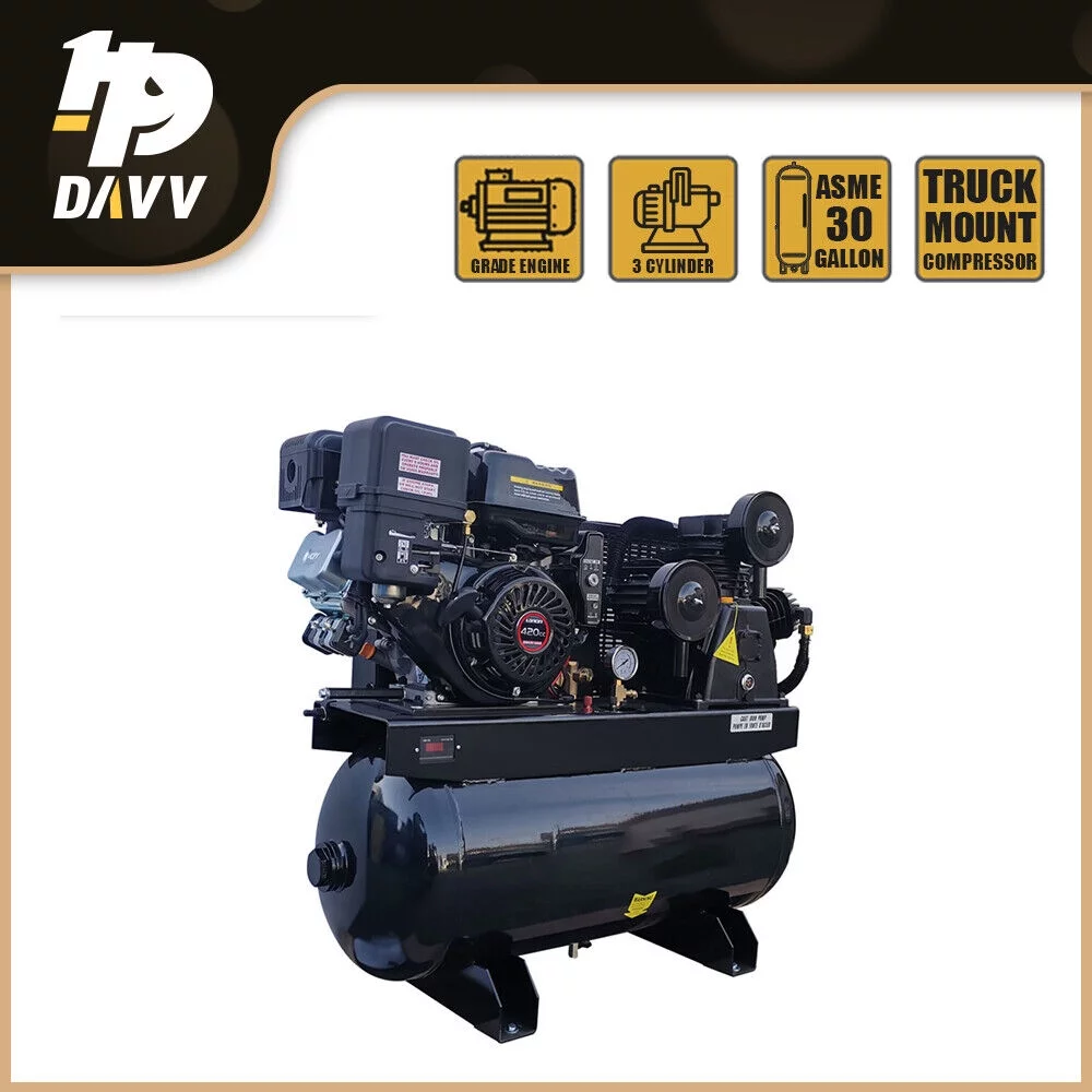 HPDAVV 13HP Gas-Powered 180psi Air Compressor 420CC Engine 30Gal Tank 24cfm 2 Stage