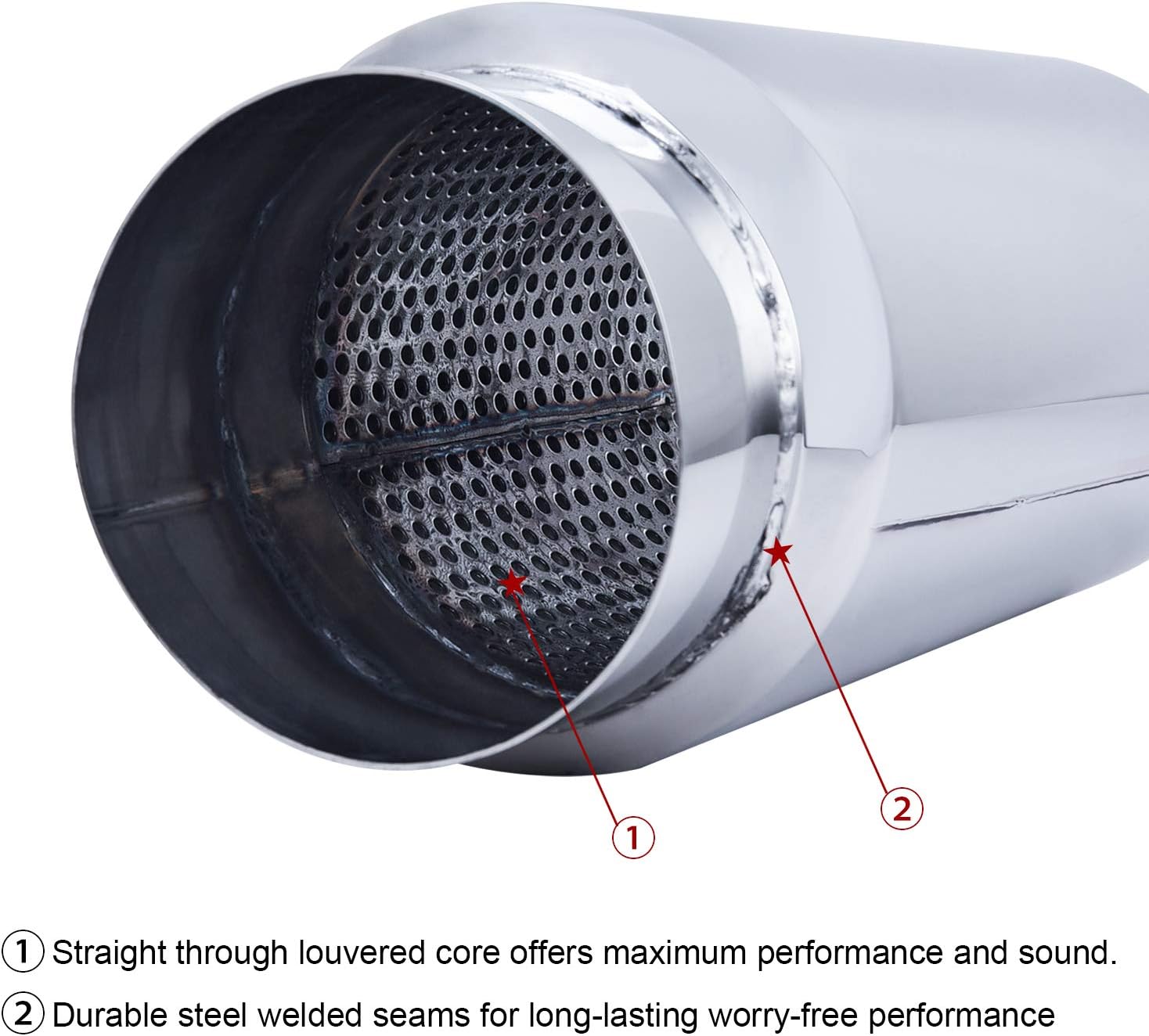 SYKRSS 4 Inlet/Outlet Exhaust Muffler Universal Stainless Steel Straight Through Muffler Pack of 2