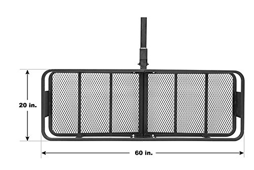 MaxxHaul 70103 500 lb. Capacity Steel Hitch Mount Folding Cargo Carrier Mesh Basket Fits 2 inch Hitch Receiver 60 x 21 x 6.5 in For Car SUV Pickup Truck Van Camping Traveling