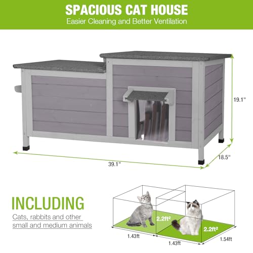 Outdoor Cat House Insulated Feral Kitty Shelter with Liner Weatherproof Cat Condo for Winter,Large Space