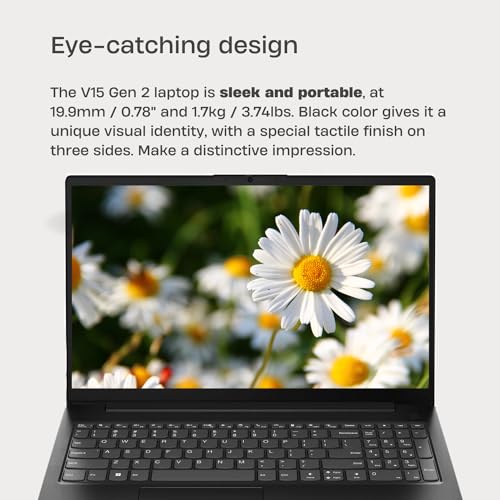 Lenovo V15 Gen 2 15.6" FHD Portable Everyday Laptop, Intel Dual Core Processor, 8GB RAM, 256GB SSD, HDMI, Wi-Fi, Webcam, Windows 11 Home, Black