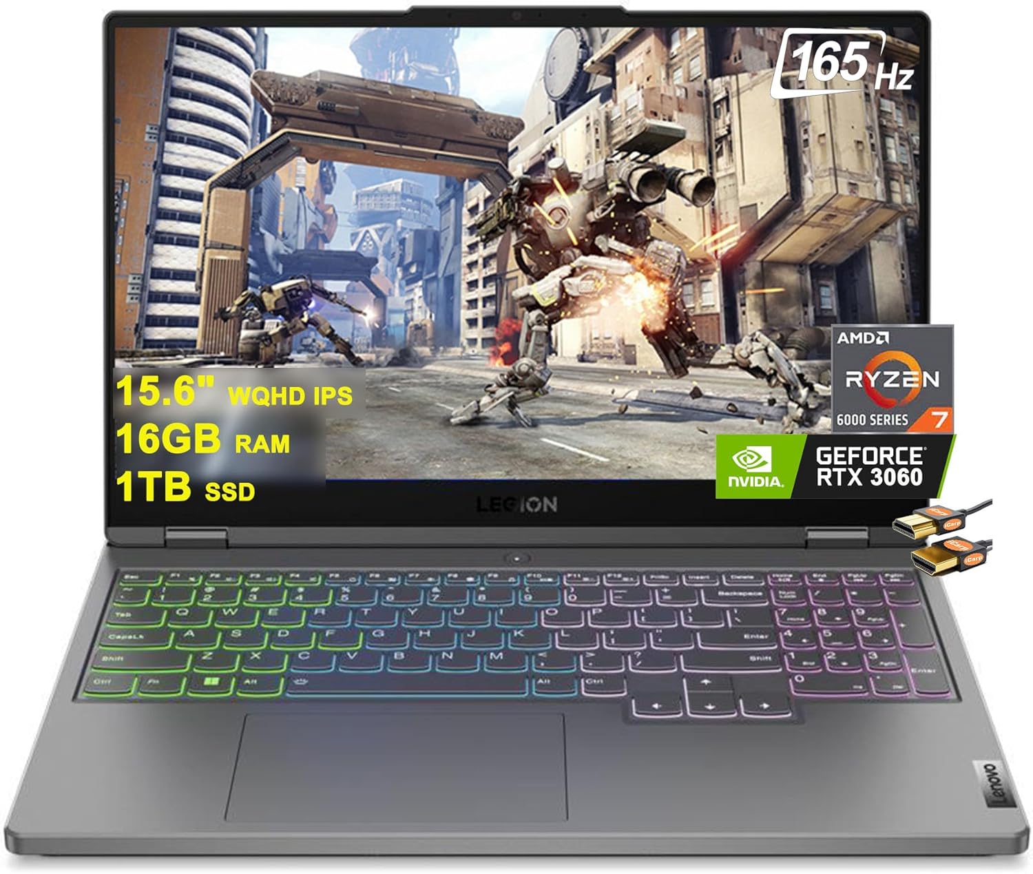 Lenovo Legion 5 15 Gaming Laptop 15.6" WQHD IPS 165Hz AMD Octa-core Ryzen 7 6800H 16GB RAM 1TB SSD GeForce RTX 3060 6GB USB-C RGB Backlit Win11