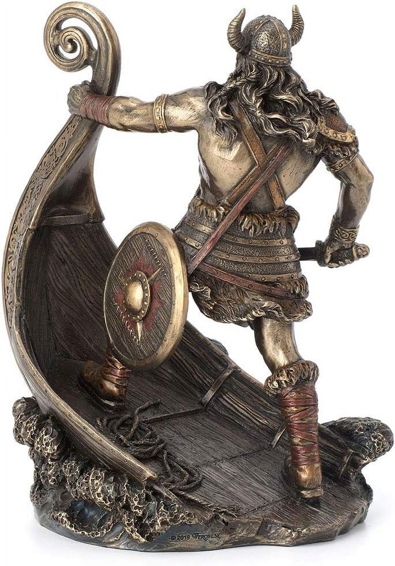 Inch Norse Viking Standing On Long Ship Prow Antique Bronze Finish Statue
