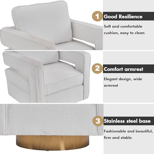 Swivel Barrel Chair,Modern Swivel Accent Chair Arm Chairs with Gold Stainless Steel Base, 360 Degree Upholstered Swivel Single Club Chair for Living Room Bedroom, Green