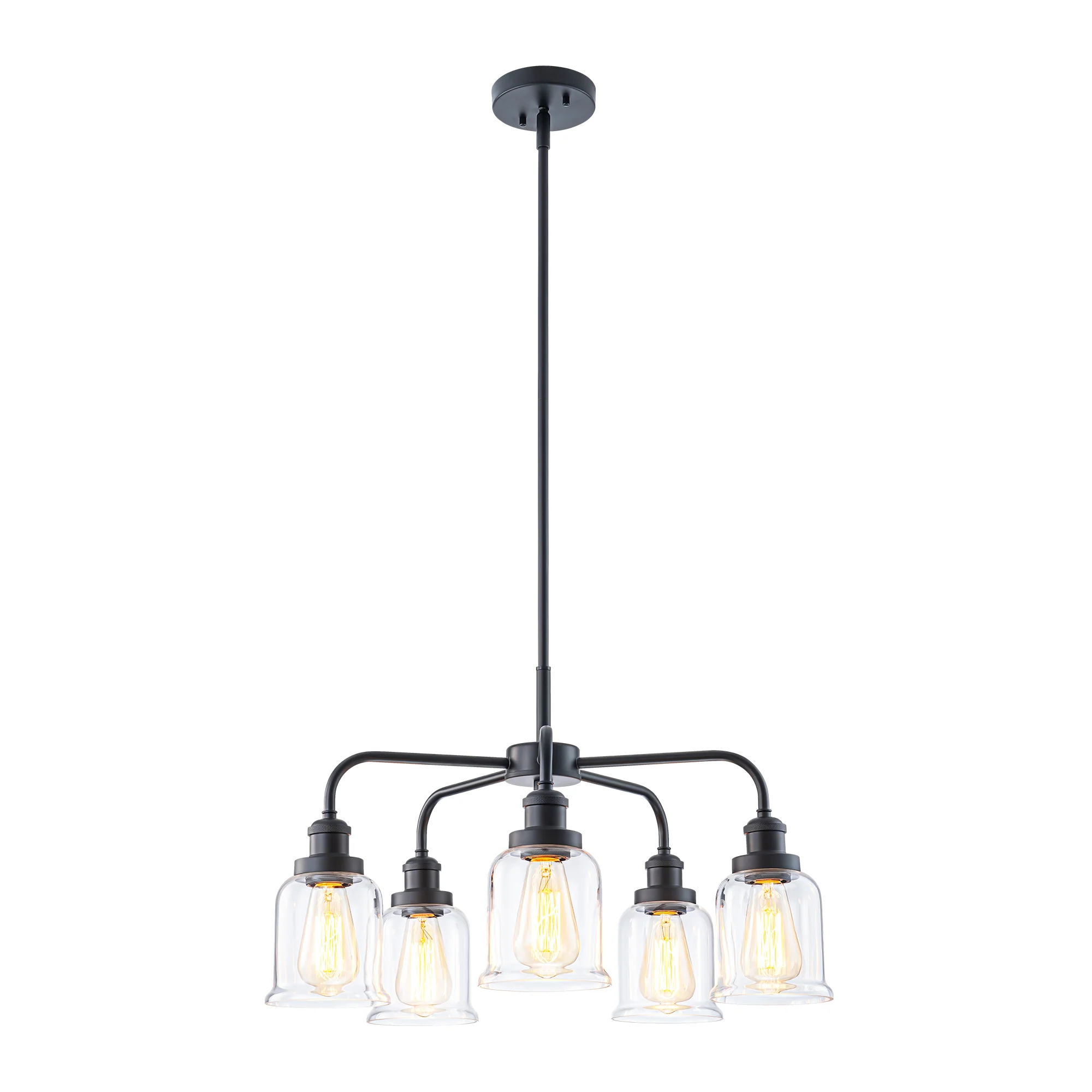 Avelon 5-Light Dimmable Glass Farmhouse Bell Shaded Chandelier (24)