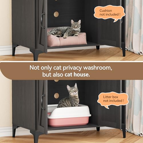 Cat Litter Box Furniture,Hidden Cat Box Enclosure with Shelf Storage, Wood Sturdy Cat Washroom Storage, Indoor Cat House Furniture, Grey