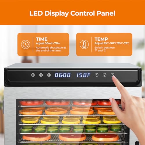 Food Dehydrator Machine, 9 Stainless Steel Food Dryer, 1000W Dehydrators for Food and Jerky, Herbs, Meat, Fruit, Dog Treats, 48H Timer and Temperature Control (95-165℉), Recipes Book Included