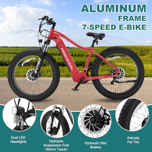 MOPHOTO Electric Bike for Adults, 26" x 4" Fat Tire Electric Mountain Bike with 48V 15Ah Removable Battery, Peak Power 1500W Aluminum Ebikes for Adults, 7 Speed Dual Motor Adult Electric Bicycles