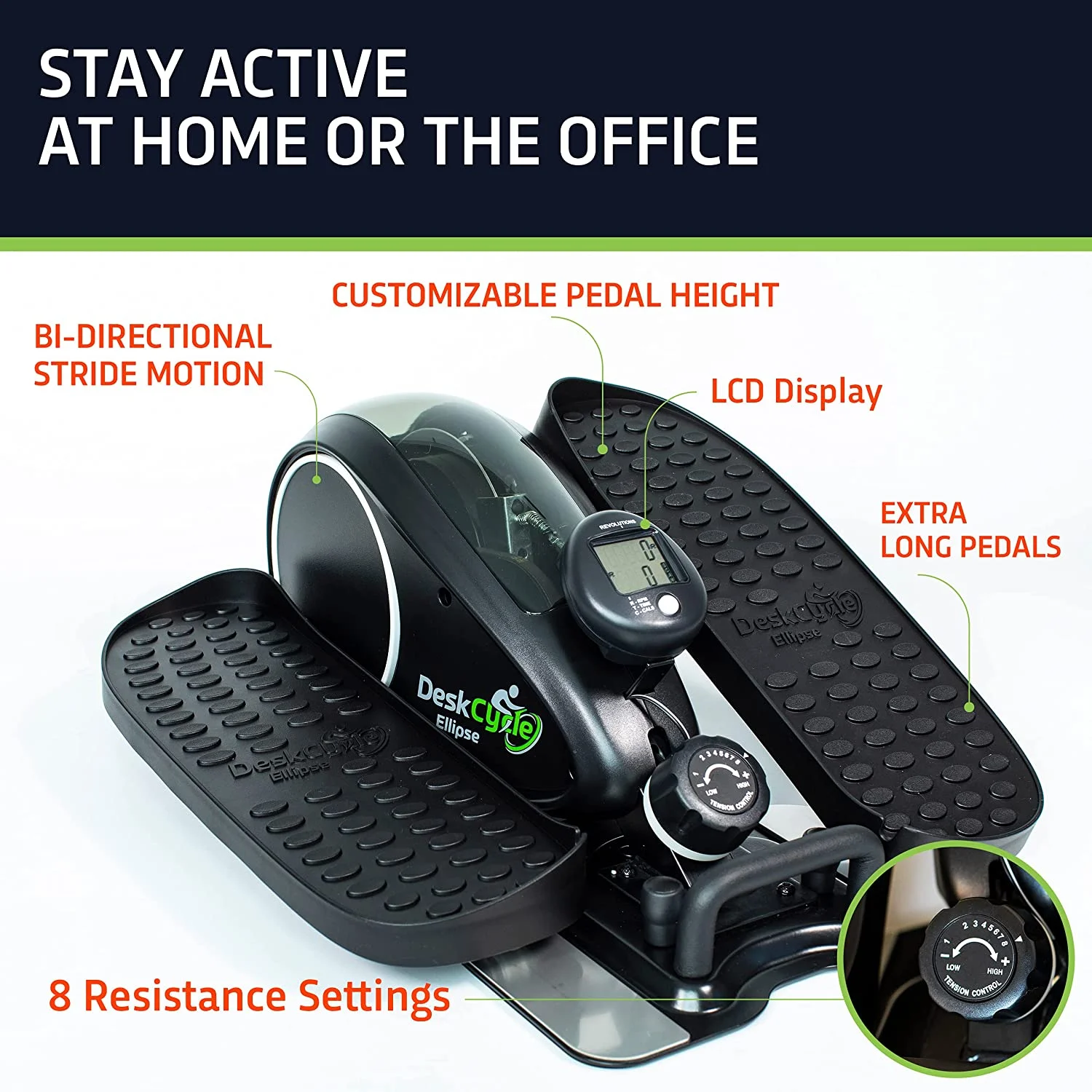 DeskCycle Ellipse Under Desk Elliptical Machine - Get Fit While You Work with Our Compact Mini Seated Elliptical Machine - Burn Calories, Boost Energy, Tone Muscles, and Increase Productivity, Black