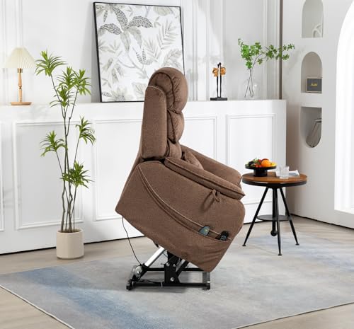 Light Grey Recliner Chair for Elderly | Tall and Big Man 400lbs | Chenille | Power Lift, Lay Flat, Stand Up, Wireless Charging Device, Extended Footrest, Massage Heat, Cup Holder, Lumbar Pillow