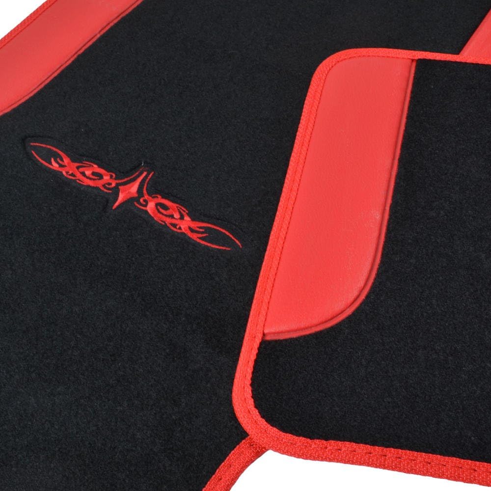 BDK Sport Series"Rome Sport" Black/Red Stripe Seat Covers w/Split Bench & Vinyl Trim Carpet Mats Full Set
