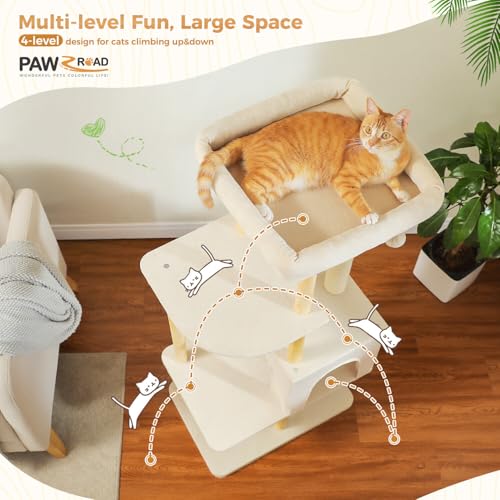PAWZ Road Large Cat Tree, 73 Inches Tall Wooden Cat Tower with 2 Spacious Hammocks,2 Big Top Beds,8 Fully Scratching Posts and Natural Wood Posts, Multi Cat Tree for Indoor Cats Large Adult-XL