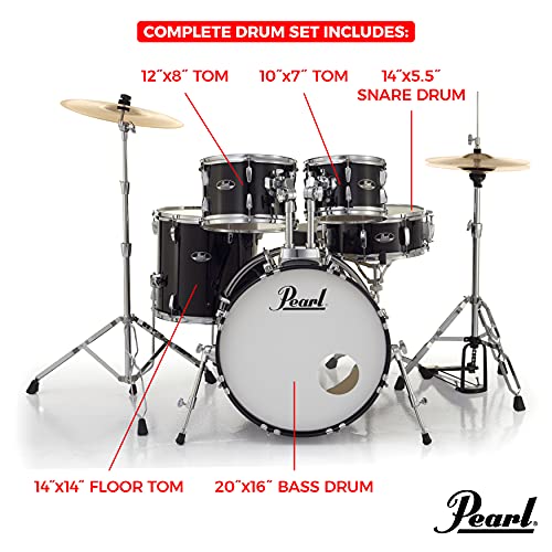 Pearl Roadshow Drum Set 4-Piece Complete Kit with Cymbals and Stands, Charcoal Metallic (RS584C/C706)