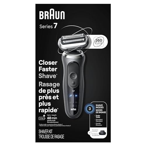 Braun Electric Shaver for Men, Series 7 7120s, Wet & Dry Shave, Turbo & Gentle Shaving Modes, Waterproof Foil Shaver, with Precision Trimmer, Space Grey