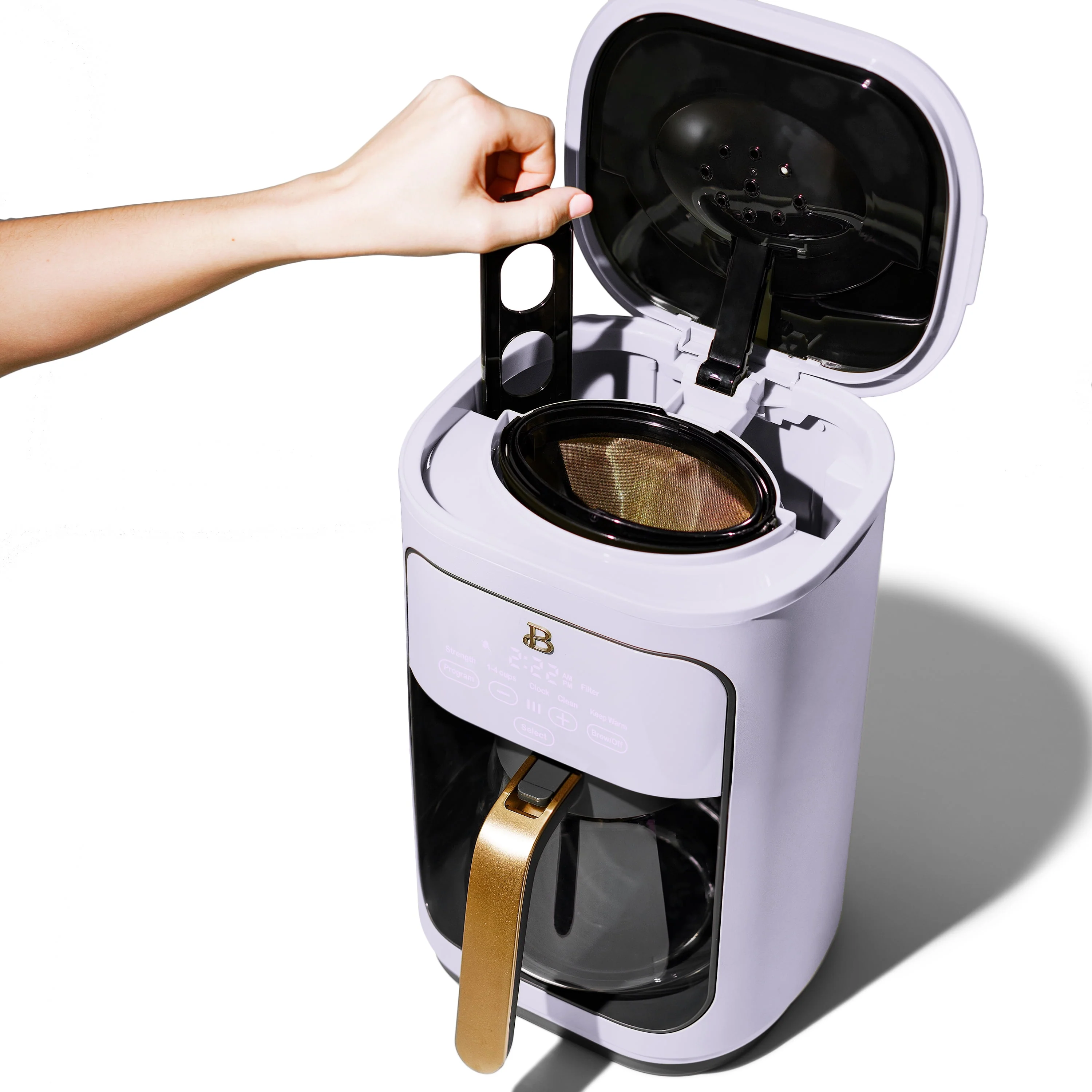 Beautiful 14-Cup Programmable Drip Coffee Maker with Touch-Activated Display, White Icing by Drew Barrymore