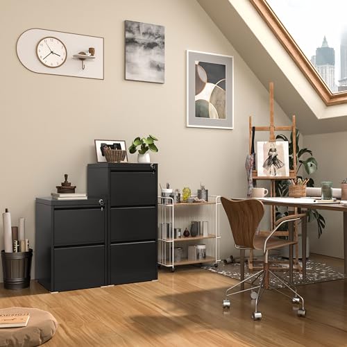 INTERGREAT 4 Drawers File Cabinet with Lock, 18" D Vertical Filing Cabinet for Home Office, Metal Black File Cabinet for Hanging Letter/F4/A4/Legal Folders, Easy Assemble