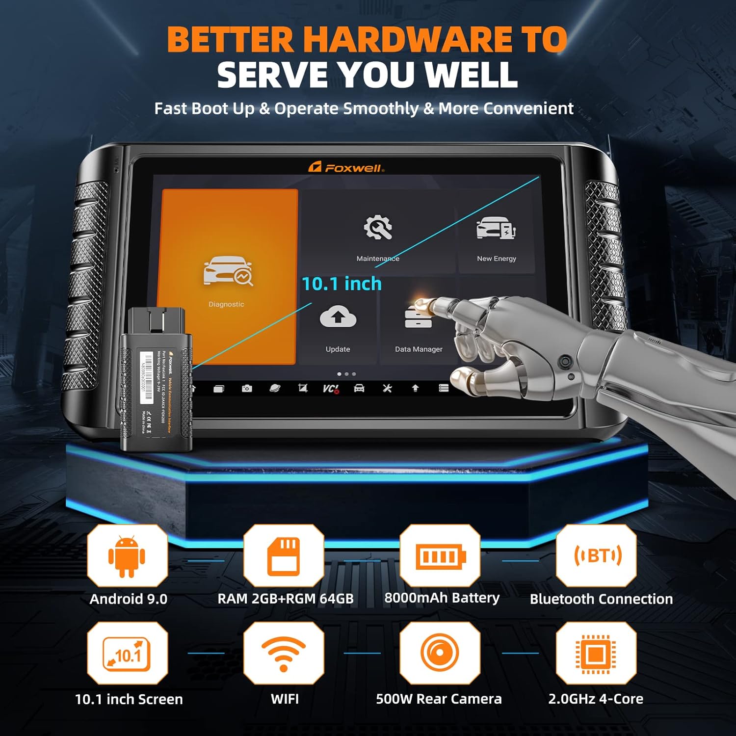 FOXWELL NT1009 Bluetooth Bi-Directional Scan Tool, ECU Coding, 30+ Reset, All System Diagnostic Tool, 3-Years Free Update, Fit for FCA Cars, CAN FD, 10.1 inch Car Scanner, OBD2 Scanner for All Cars