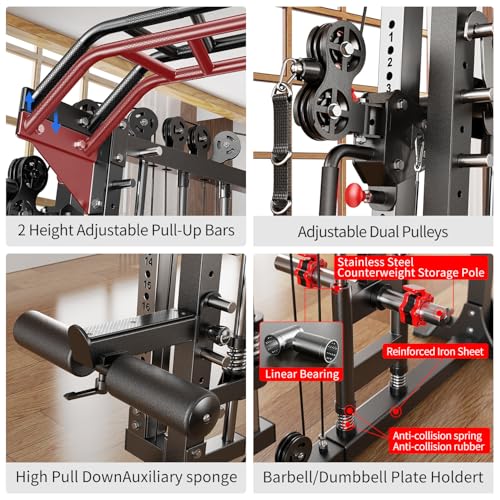 L05/07 Smith Machine，Multi-Function Squat Rack Power Cage with Cable Crossover System,with Weight Bench, Olympic Barbell Weight Set, for Home Gym