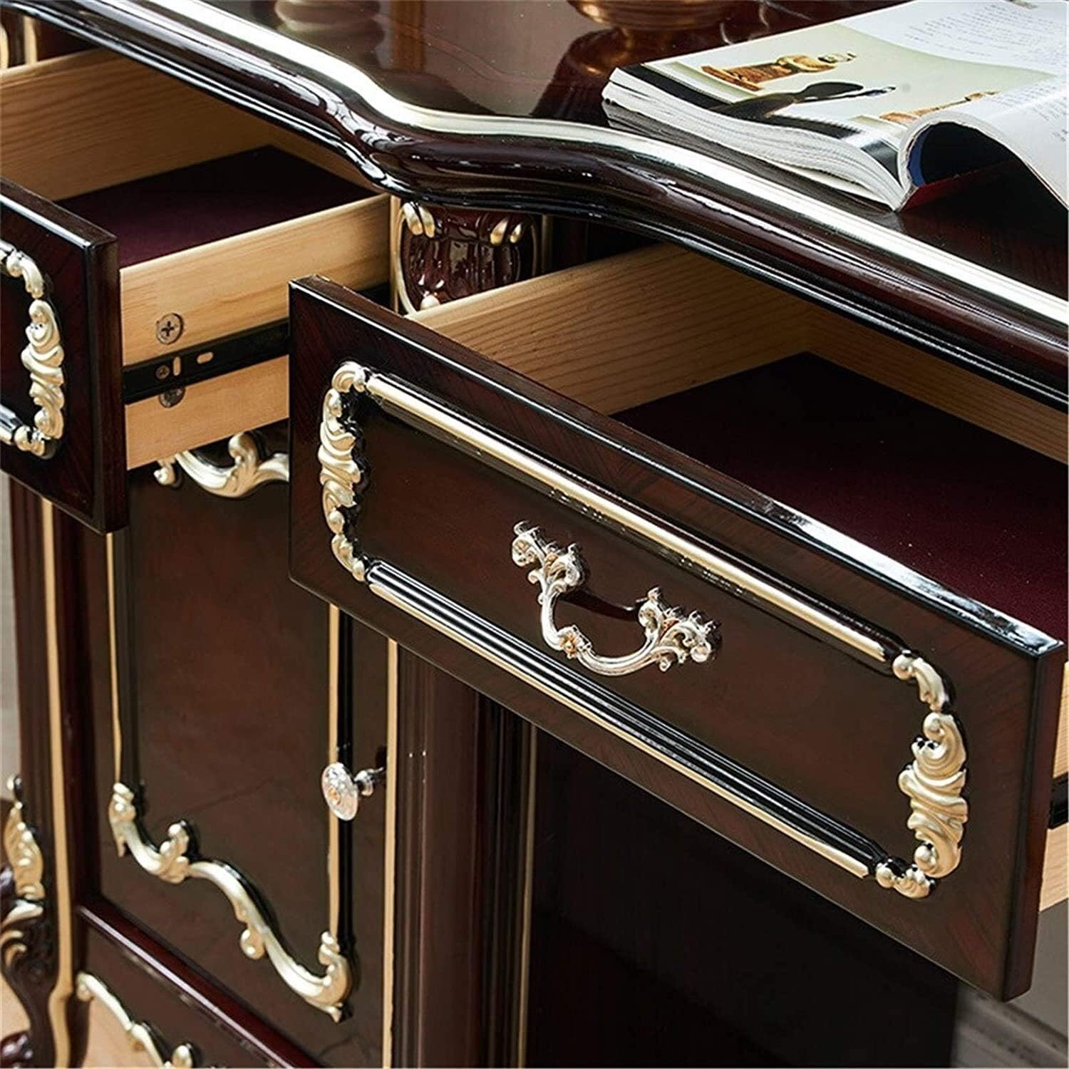 Luxury Dressing Vanity Table w/Stool for Bedroom, 2 in 1 Makeup Vanity Desk European Style Dressing Table Small Apartment Mini Bedroom Dressing Cabinet for Girls