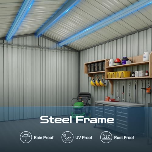 10' x 8' Large Outdoor Storage Shed, Sturdy Metal Building w/Windows & Lockable Doors for Garden, Backyard, Poolside and Lawn, Grey