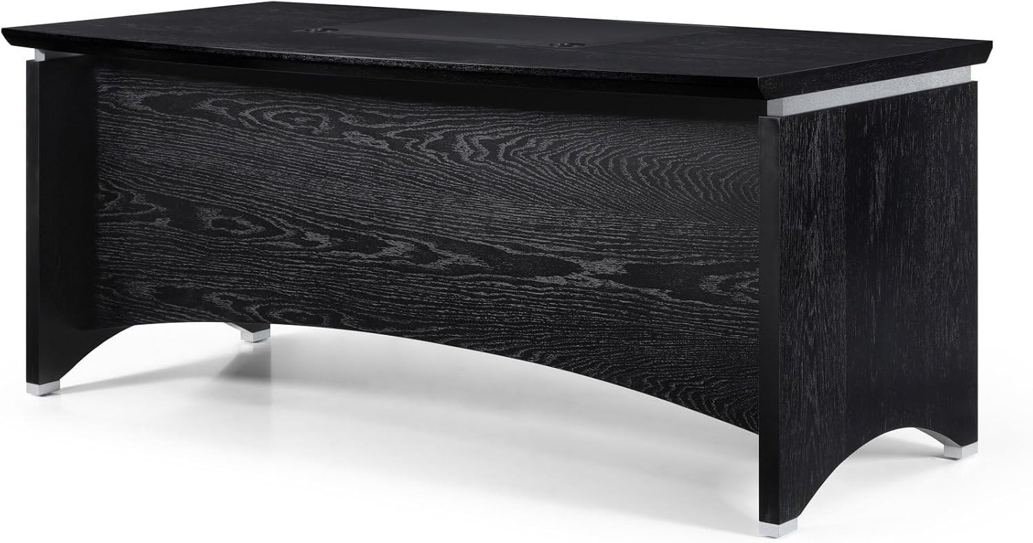 ZURI Modern 71" Washington Black Oak Wood Desk with Leather Writing Pad