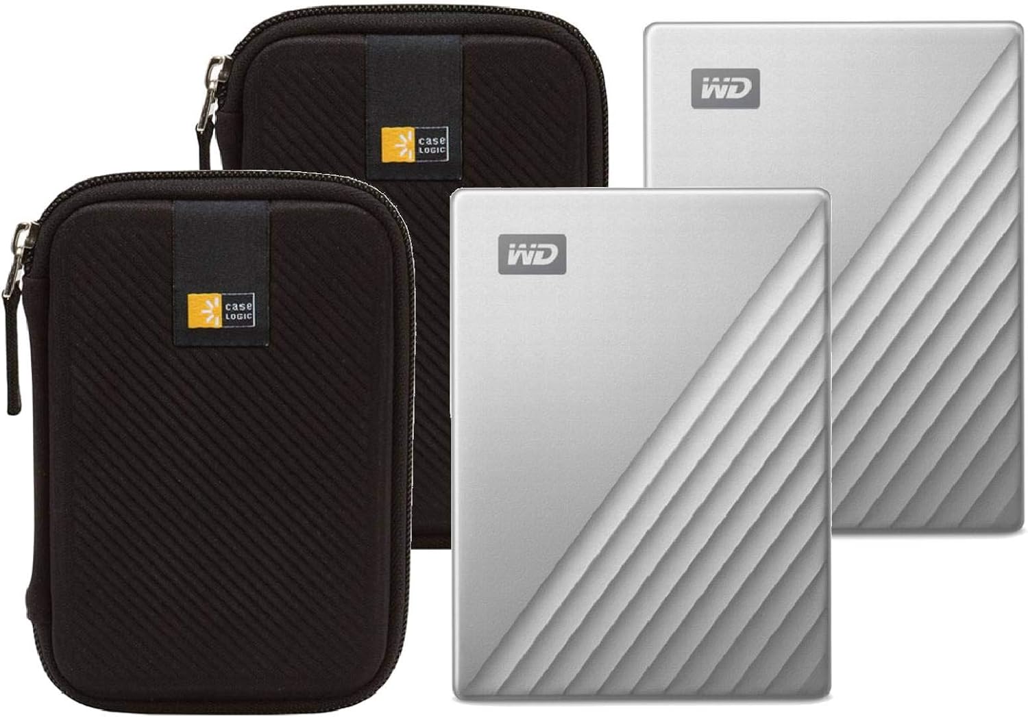 2 WD 2TB My Passport Ultra USB 3.0 Type-C Slim Portable External Hard Drives (Silver) + 2 Compact Hard Drive Cases (Black)