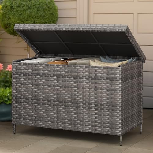 YITAHOME 230 Gal Outdoor Storage Box, XXL All-Weather Wicker Deck Box for Patio Furniture, Cushions, Pool Accessories and Garden Tools - Black