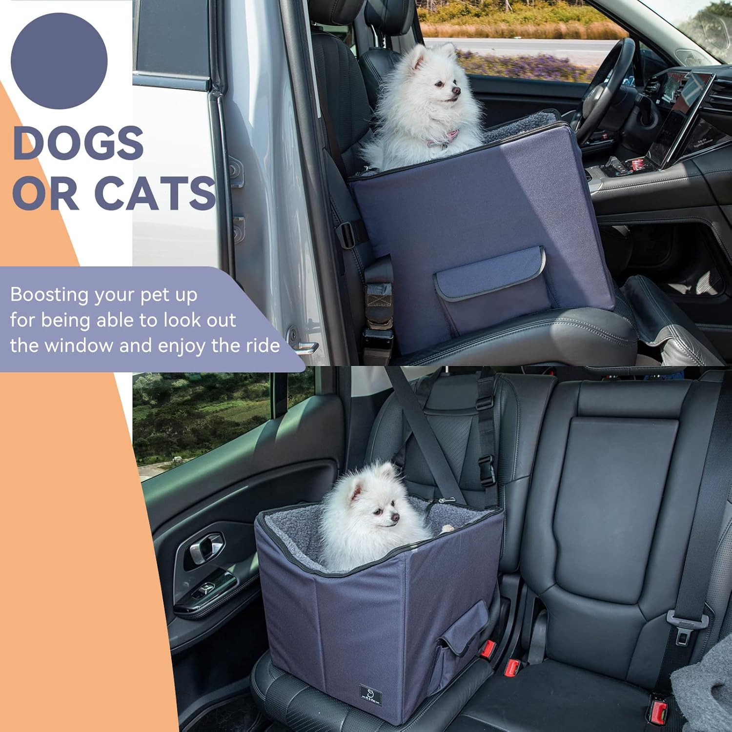 A4Pet Lookout Dog Car Seat, Folding Breathable Dog Booster Car Seat, Soft Pet Bed at Home for Small Dogs Cats or Other Small Pet, for Travel, with Carry Bag