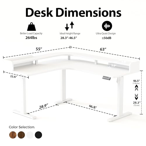 Agilestic L Shaped Electric Standing Desk with 2 Drawers, 63 Inch Ergonomic Adjustable Height Desk with Storage, Corner Desk Sit Stand up Computer Table for Work Office Home, Rustic Brown