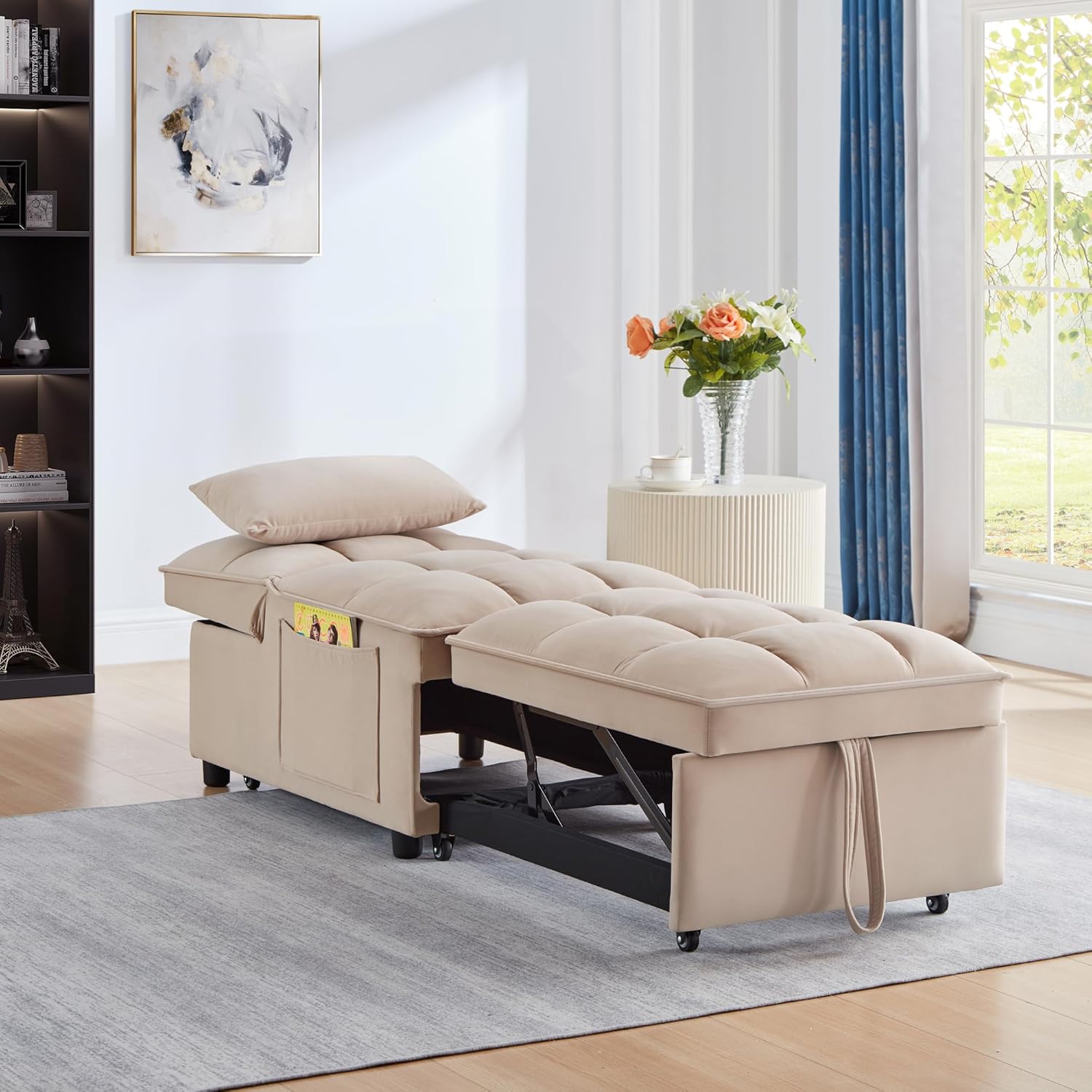 Convertible Sofa Bed, Multifunctional Sleeper Chair Bed, Convertible Reading Chair, 3 in 1 Folding Single Sofa Bed for Adults, Suitable for Living Room, Bedroom, Small Room (Gray)