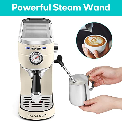 CASABREWS Espresso Machine 20 Bar, Professional Espresso Maker with Milk Frother Steam Wand, Compact Coffee Machine with 34oz Removable Water Tank for Cappuccino, Latte, Gift for Dad or Mom