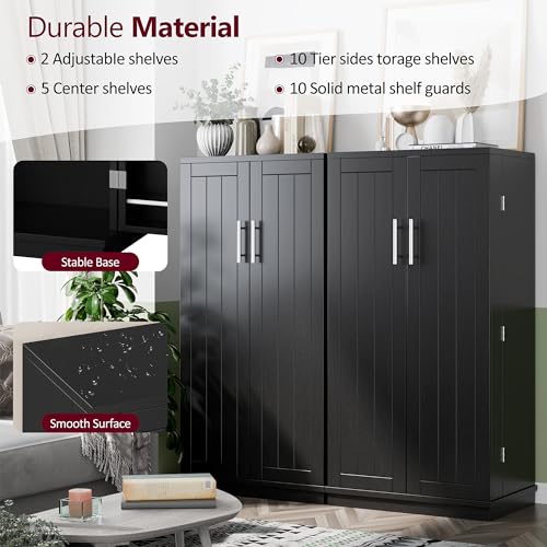 SUNLEI 47" Kitchen Pantry Cabinet, White Food Storage Cabinets with Door and Adjutable Shelves, Freestanding Wooden Dresser for Kitchen, Dining Room, Living Room and Bedroom