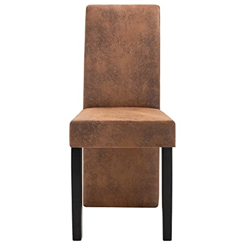 (Fast Delivery) Dining Chairs PU Leather Kitchen Chair Urban Style Dining Side Chair with Solid Wood Legs for Dining Room/Living Room/Kitchen/Restaurant Dining Chairs 4 pcs Brown Faux Suede Leather