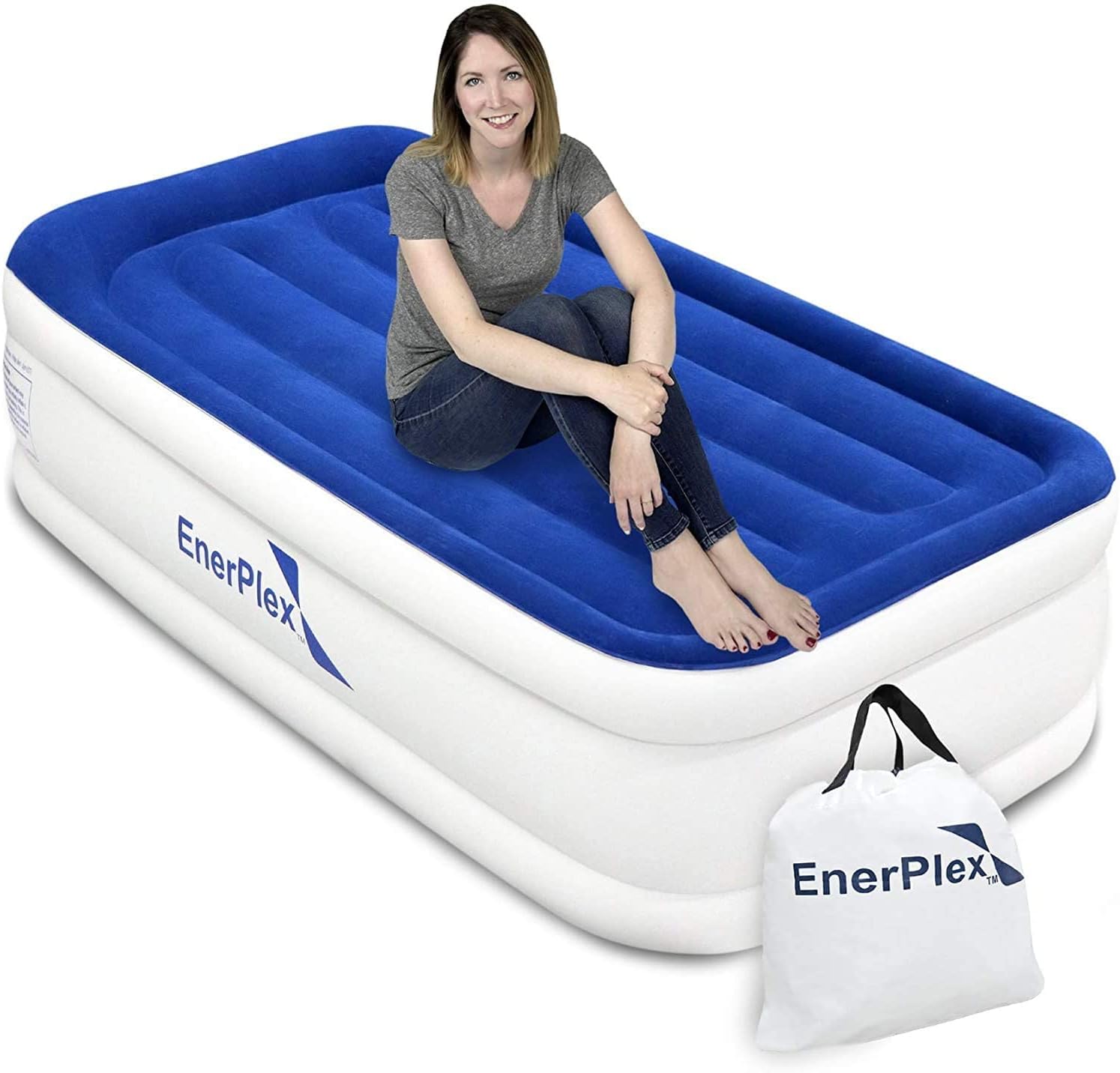 EnerPlex Air Mattress for Camping - Luxury 15 Inflatable Queen Mattress Bed w/ Built-in Dual Pump for Travel & Home Use