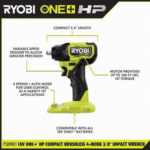 RYOBI ONE+ HP 18V Brushless Cordless Compact Impact Wrench 2.0 Ah Battery - Shop Hardware Tools Online Store