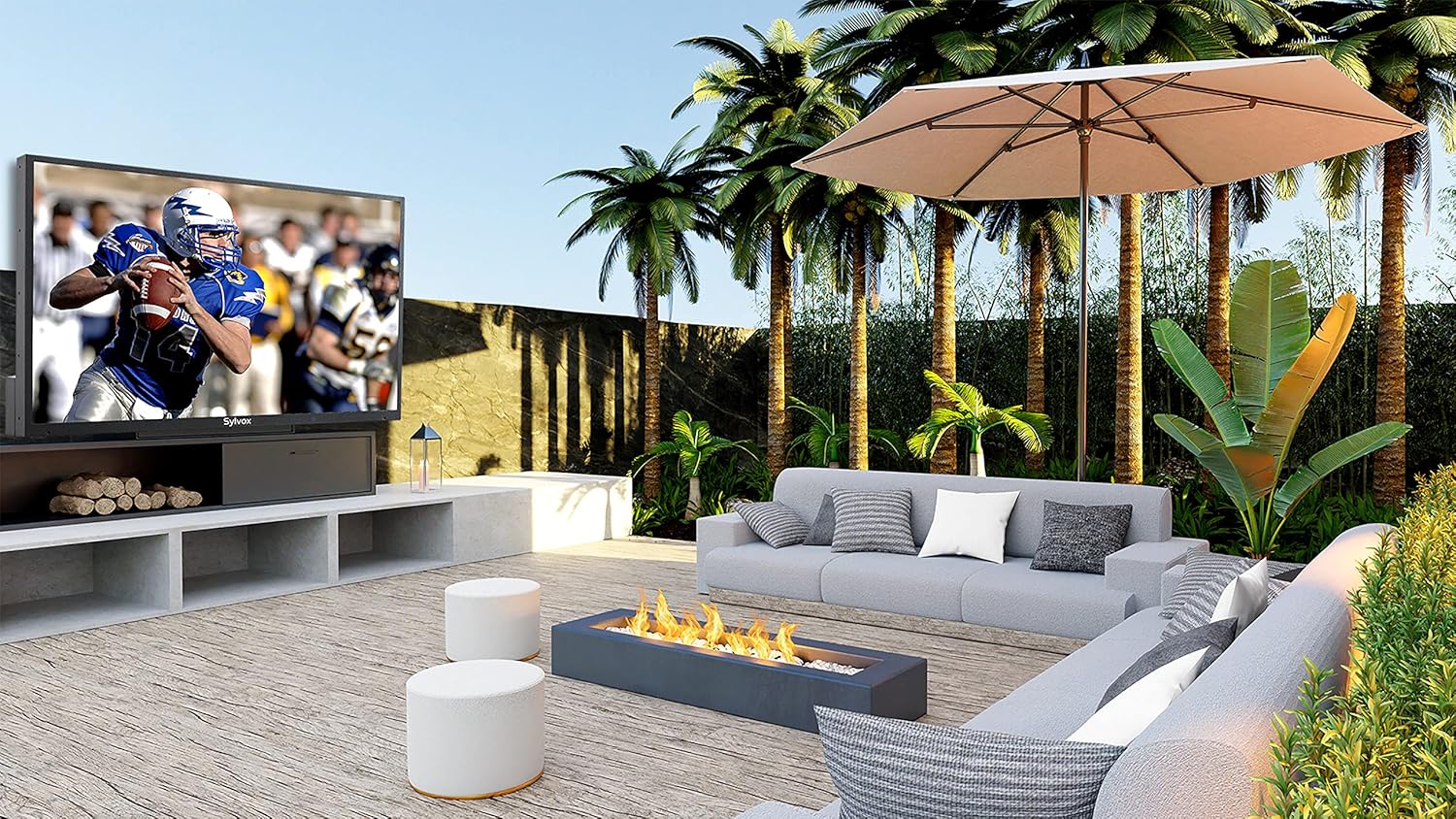 SYLVOX Outdoor TV, 55 inch Smart Outside TV 2000nits for Full Sun, Waterproof Outdoor Television,Built-in APP Store Voice Assistant and Chromecast(Pool Pro Series,2023)
