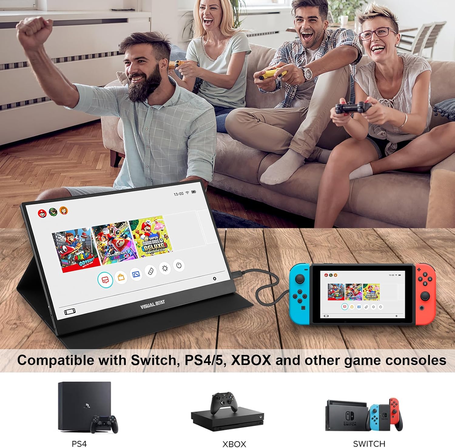 Portable Monitor 15.6inch 1080P FHD USB-C HDMI Computer Display IPS HDR VESA w/Smart Cover Dual Speakers for Laptop PC Mac Phone PS4/5 Xbox Switch
