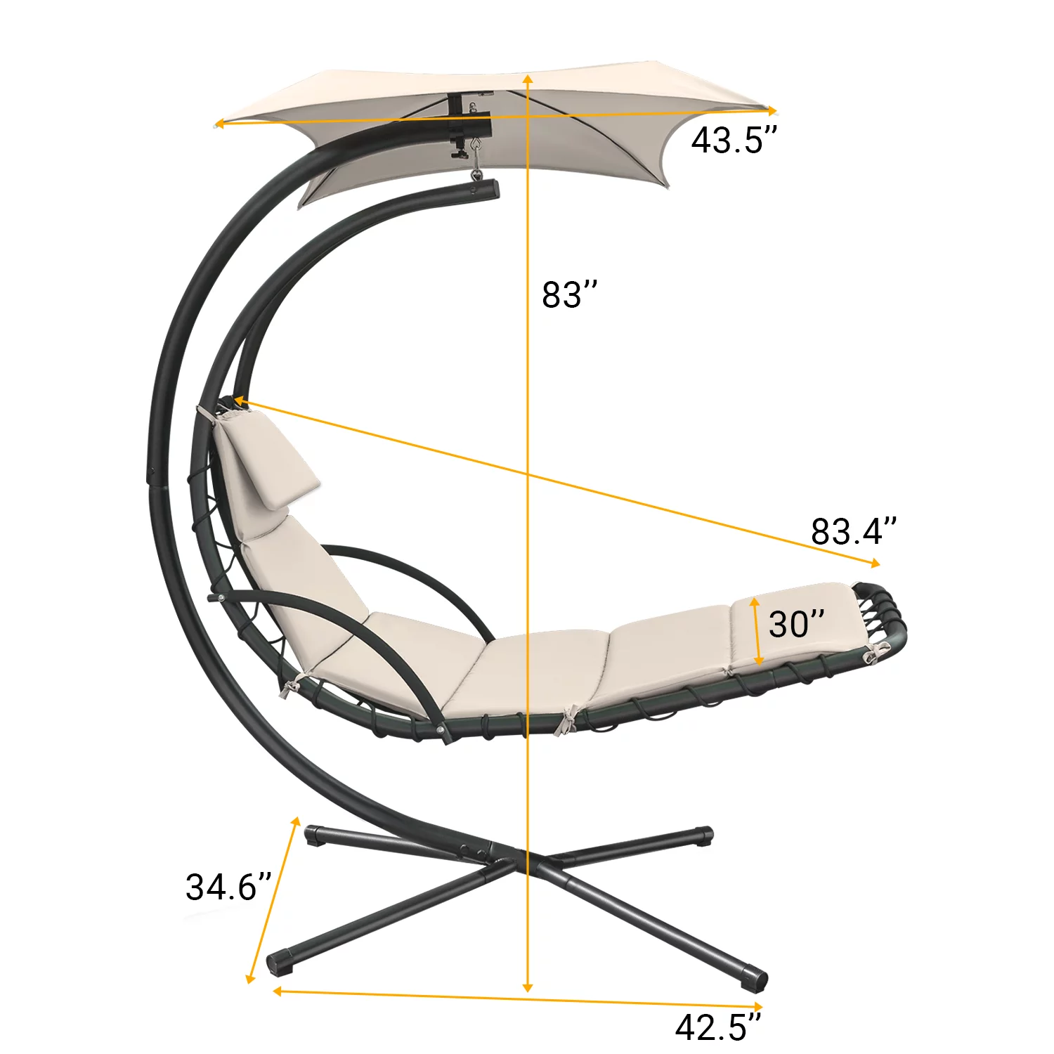 Vineego Outdoor Curved Hanging Chaise Lounge Chair Floating Chaise Lounger Patio Swinging Hammock w/Pillow, Removable Canopy & Steel, Beige