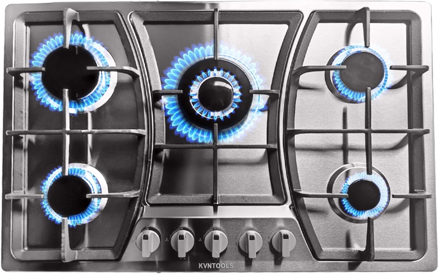 Gas Cooktop 30 Inch, Built In Gas Rangetop with 5 High Efficiency Burners, NG/LPG Convertible Stainless Steel Gas Stove Top with Thermocouple Protection, 110V AC(Default NG nozzle)