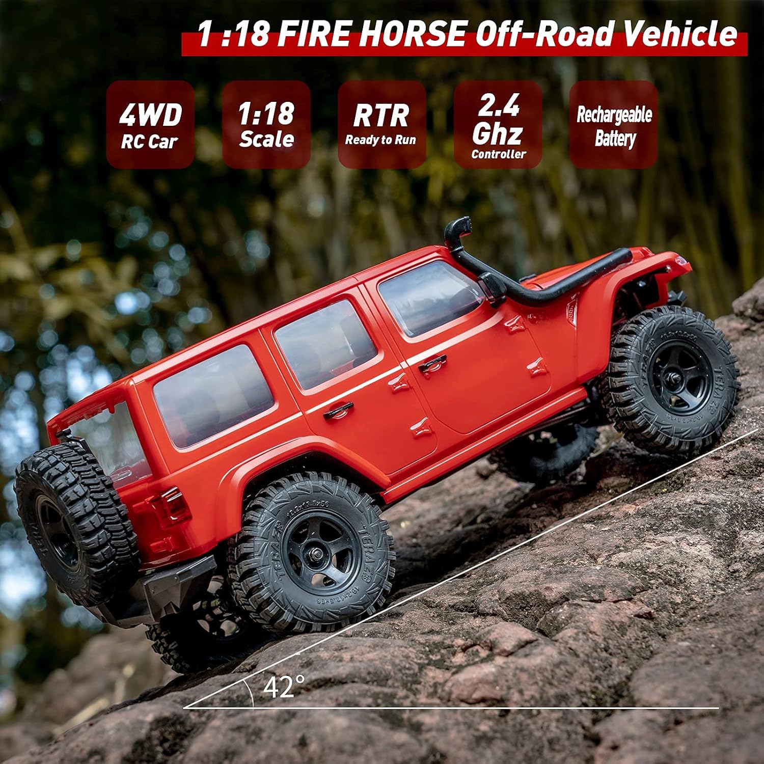 WOWRC x RocHobby RC Crawler,1/18 Scale RC Rock Crawler 4x4, RTR Off Road RC Truck Cars for Adults, Waterproof All Terrain RC Crawler Kit with Battery Charger, Fire Horse